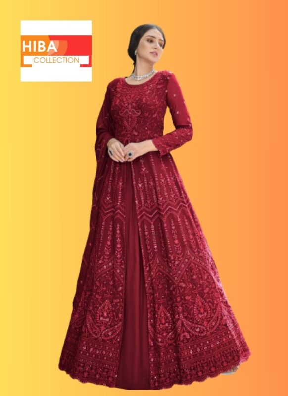 Georgette Sequins Embroidered Festive Wear Gown With Dupatta In Maroon